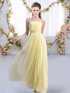 Beauteous Sleeveless Beading Lace Up Quinceanera Court Dresses with Yellow Sweep Train