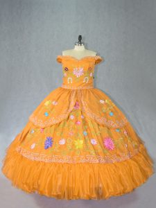 Ball Gowns Quinceanera Dresses Gold Off The Shoulder Organza Sleeveless Floor Length Lace Up