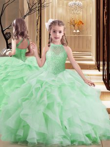 Ball Gowns Tulle Scoop Sleeveless Beading and Ruffles Floor Length Lace Up Girls Pageant Dresses