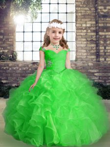 Floor Length Lace Up Pageant Gowns with Beading and Ruffles