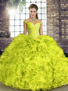 Yellow Green Organza Lace Up Off The Shoulder Sleeveless Floor Length Quinceanera Gown Beading and Ruffles