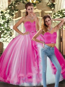 Fuchsia Sweet 16 Quinceanera Dress Sweet 16 and Quinceanera with Beading Sweetheart Sleeveless Lace Up