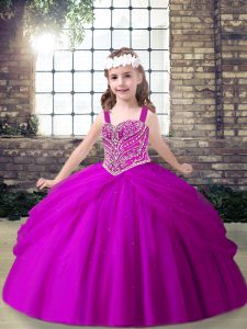 Smart Tulle Sleeveless Floor Length Little Girls Pageant Dress Wholesale and Beading and Pick Ups