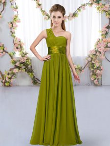 Trendy Olive Green One Shoulder Lace Up Belt Quinceanera Court Dresses Sleeveless