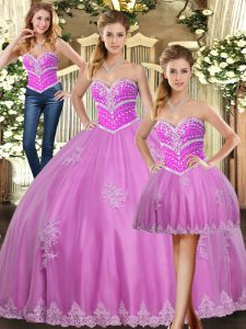 Luxury Lilac Sweetheart Lace Up Beading and Appliques Quince Ball Gowns Sleeveless