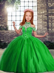 High-neck Lace Up Beading Little Girl Pageant Gowns Sleeveless