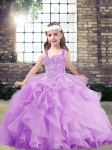 Beading and Ruffles Pageant Gowns Lavender Lace Up Sleeveless Floor Length