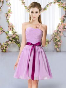 Glittering Belt Damas Dress Lavender Lace Up Sleeveless Mini Length