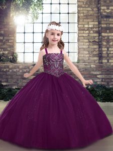 Glamorous Tulle Sleeveless Floor Length Little Girl Pageant Dress and Beading