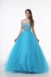 Floor Length Baby Blue Ball Gown Prom Dress Sweetheart Sleeveless Lace Up