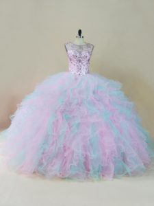 Multi-color Sleeveless Floor Length Beading and Ruffles Lace Up Quinceanera Dress