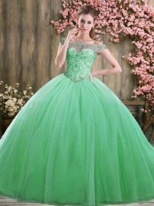 Stylish Floor Length Lace Up 15 Quinceanera Dress Green for Sweet 16 and Quinceanera with Beading