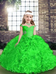 Floor Length Green Glitz Pageant Dress Organza Sleeveless Beading and Ruffles