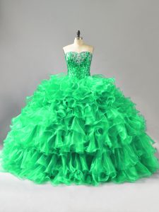 Custom Made Organza Sleeveless Quinceanera Gown and Beading and Ruffles