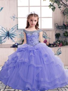 Superior Lavender Sleeveless Beading Floor Length Kids Pageant Dress
