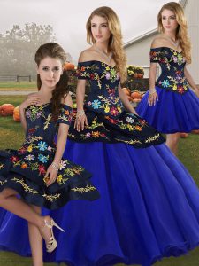 Floor Length Royal Blue Sweet 16 Quinceanera Dress Off The Shoulder Sleeveless Lace Up