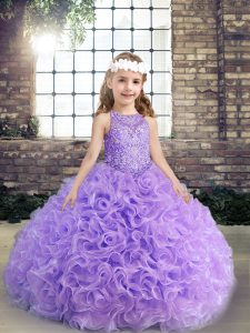 Lavender Scoop Neckline Beading and Ruching Kids Formal Wear Sleeveless Lace Up