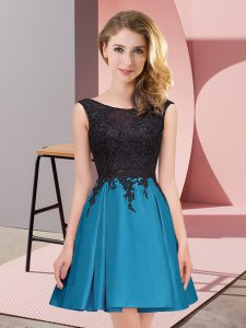 Teal A-line Lace Court Dresses for Sweet 16 Zipper Satin Sleeveless Mini Length