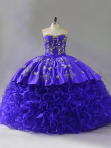 Custom Design Purple Sleeveless Fabric With Rolling Flowers Brush Train Lace Up Sweet 16 Quinceanera Dress for Sweet 16 and Quinceanera
