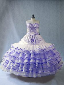 Top Selling Lavender Ball Gowns Embroidery and Ruffled Layers Sweet 16 Quinceanera Dress Lace Up Organza Sleeveless Floor Length