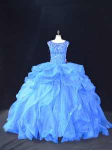 Fashionable Organza Sleeveless Quince Ball Gowns Brush Train and Beading and Ruffles