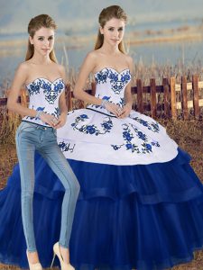 Low Price Sweetheart Sleeveless Lace Up Quinceanera Dress Royal Blue Tulle