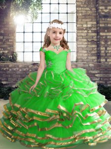 Sleeveless High Low Beading and Ruching Lace Up Little Girl Pageant Gowns