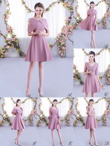 Fitting Pink A-line Chiffon Scoop Half Sleeves Ruching Mini Length Zipper Quinceanera Court Dresses