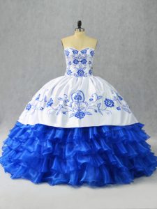 Ball Gowns Quinceanera Dresses Blue And White Sweetheart Satin and Organza Sleeveless Floor Length Lace Up