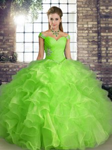Lace Up Sweet 16 Quinceanera Dress Beading and Ruffles Sleeveless Floor Length