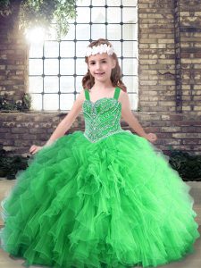 Fitting Tulle Straps Sleeveless Lace Up Beading Little Girls Pageant Dress in