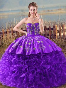 Glorious Lace Up Sweet 16 Quinceanera Dress Purple for Sweet 16 and Quinceanera with Embroidery and Ruffles Brush Train