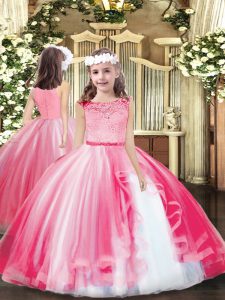 Custom Made Ball Gowns Winning Pageant Gowns Pink Scoop Tulle Sleeveless Floor Length Zipper