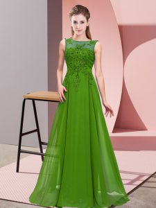 Green Sleeveless Beading and Appliques Floor Length Quinceanera Court of Honor Dress