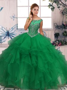 Fashion Ball Gowns Quinceanera Dresses Green Scoop Organza Sleeveless Floor Length Zipper