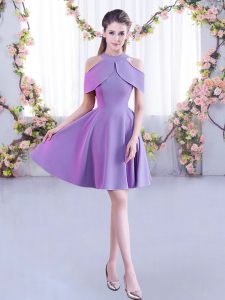 Lavender Chiffon Zipper Damas Dress Short Sleeves Mini Length Ruching