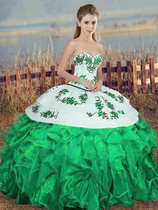 Admirable Green Quinceanera Dresses Military Ball and Sweet 16 and Quinceanera with Embroidery and Ruffles and Bowknot Sweetheart Sleeveless Lace Up