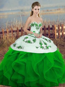 New Arrival Green Sleeveless Embroidery and Ruffles and Bowknot Floor Length 15 Quinceanera Dress