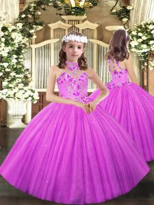 Lilac Kids Formal Wear Party and Wedding Party with Appliques Halter Top Sleeveless Lace Up