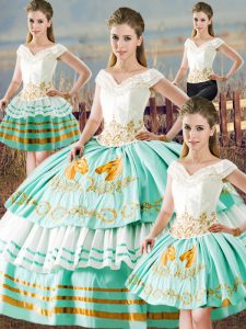 New Style Ball Gowns 15 Quinceanera Dress Apple Green V-neck Satin Sleeveless Floor Length Lace Up