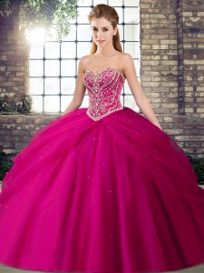 Fuchsia Ball Gown Prom Dress Sweetheart Sleeveless Brush Train Lace Up