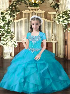 Fantastic Sleeveless Lace Up Floor Length Beading and Ruffles Little Girl Pageant Gowns