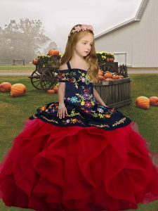 Red Sleeveless Embroidery and Ruffles Floor Length Little Girls Pageant Dress