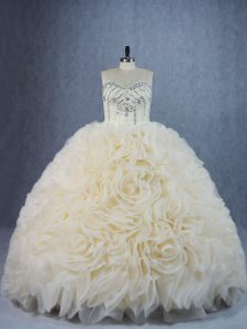 High Quality Ball Gowns Sleeveless Champagne Quince Ball Gowns Brush Train Lace Up