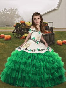 Amazing Organza Sleeveless Floor Length Pageant Dress for Teens and Embroidery