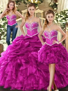 Ball Gowns Vestidos de Quinceanera Fuchsia Sweetheart Organza Sleeveless Floor Length Lace Up