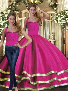 Fuchsia Halter Top Lace Up Ruffled Layers Sweet 16 Quinceanera Dress Sleeveless