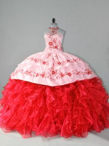 Amazing Sleeveless Court Train Lace Up Embroidery and Ruffles Vestidos de Quinceanera