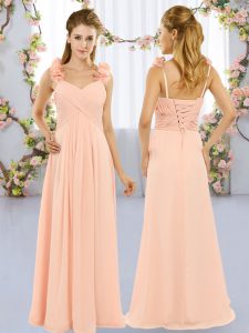 Pretty Straps Sleeveless Lace Up Quinceanera Court Dresses Peach Chiffon