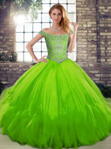 Hot Selling Tulle Sleeveless Floor Length Ball Gown Prom Dress and Beading and Ruffles